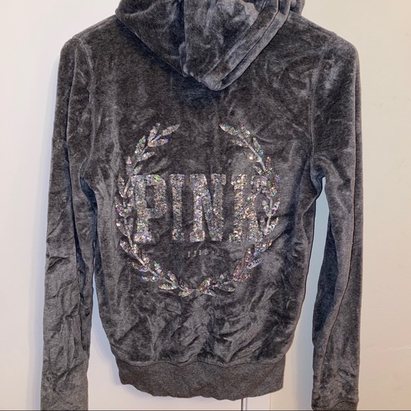 PINK velour zip up hoodie - Picture 2 of 3